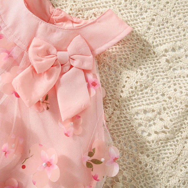 Vestido Bebê Menina Batizado Sem Manga Saia de Tule com Bordado Floral