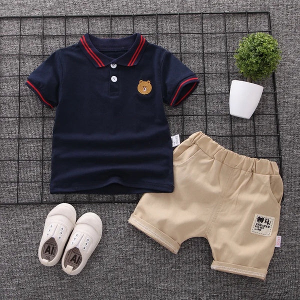 Conjunto Infantil Masculino Polo Manga Curta e Short com Elástico Estilo Social