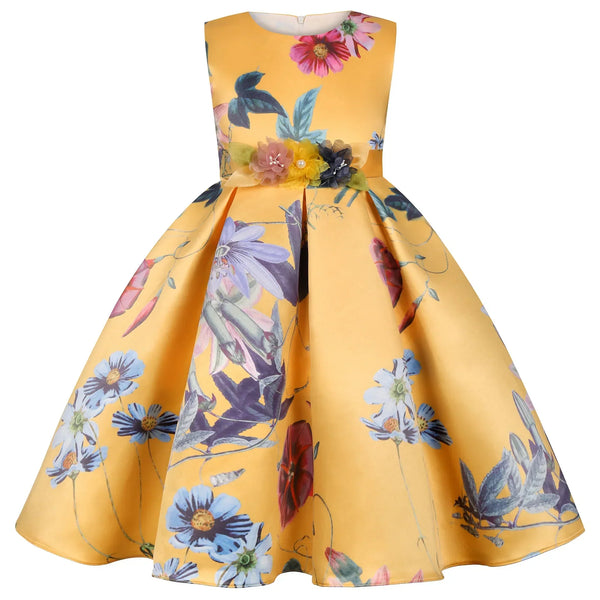 Vestido Infantil Menina Rodado Estampa Floral Sem Manga para Festa
