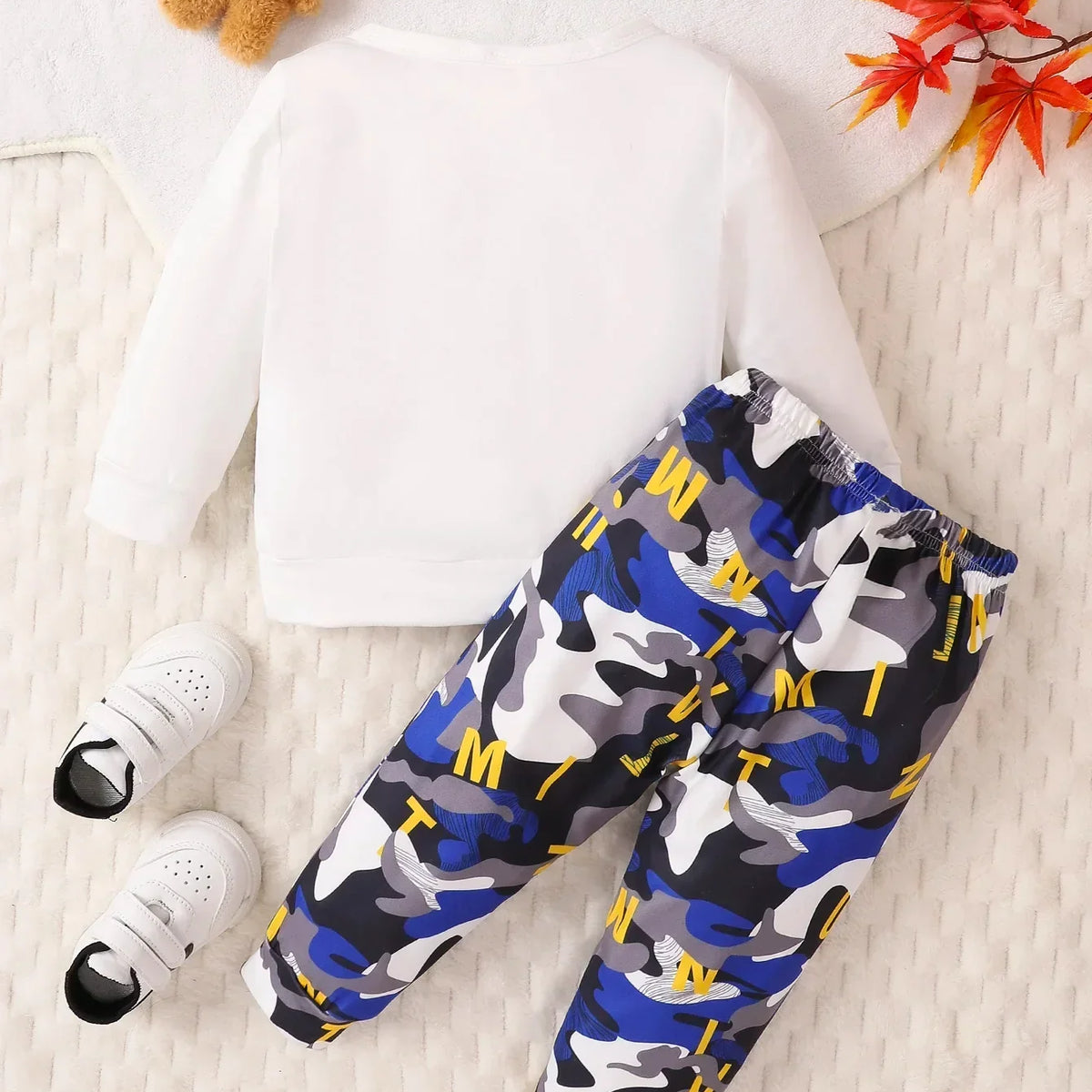 Conjunto Infantil Menino 2 Peças Blusa Manga Longa Estampa Urso e Calça Camuflada