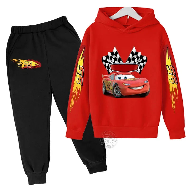 Conjunto Moletom Infantil 2 Peças Blusa com Capuz Estampa Carro de Corrida e Calça Jogger