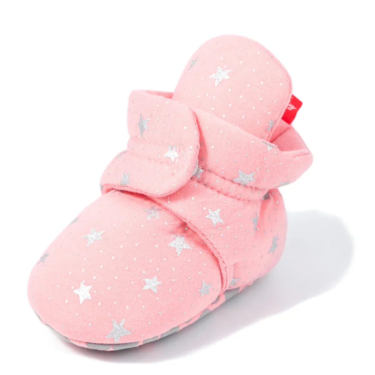 Sapatinho Bebê Tipo Botinha com Faixa Envolvente e Solado Estampado