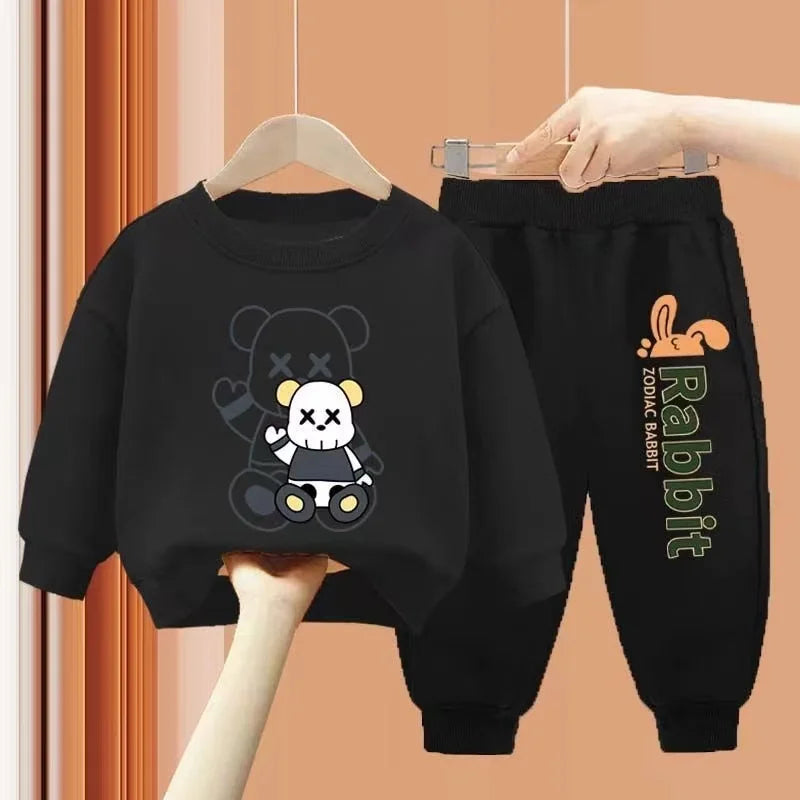 Conjunto Infantil Moletom 2 Peças Blusa Manga Longa + Calça Jogger Preta Rabbit