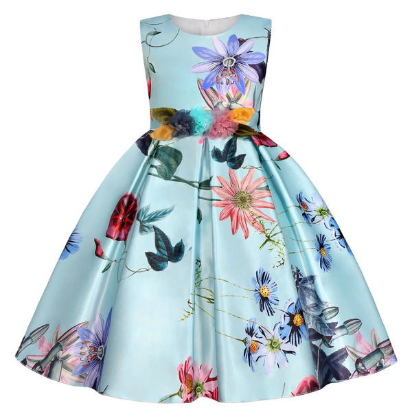 Vestido Infantil Menina Rodado Estampa Floral Sem Manga para Festa