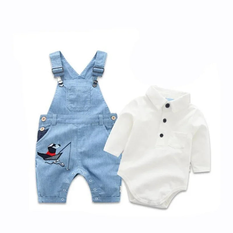 Conjunto Bebê Menino Jardineira Jeans c/ Body Manga Longa