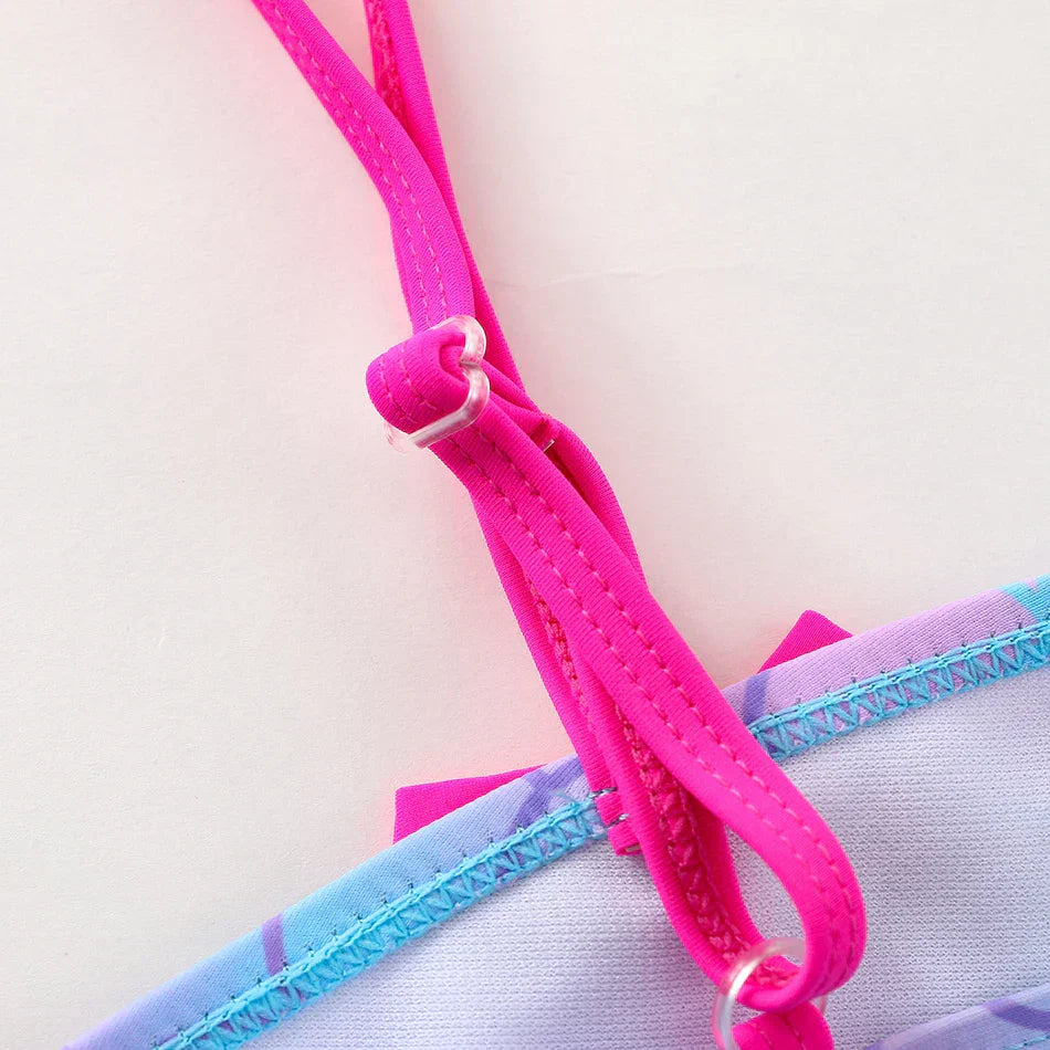 Biquíni Infantil 2 Peças Estampa Sereia Escamas com Babado Pink