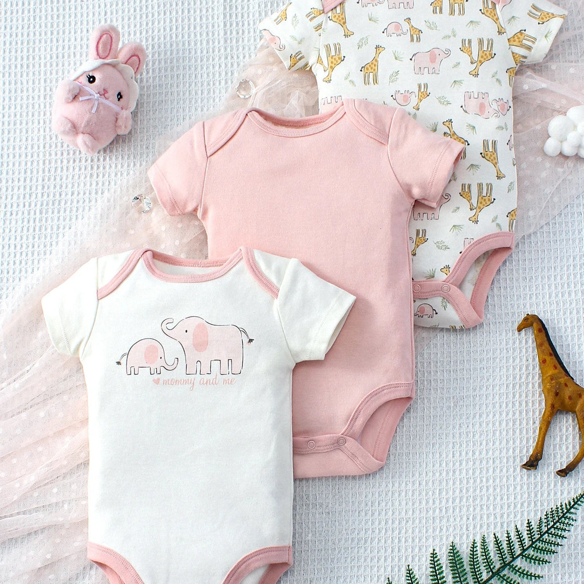 Kit Bodies Bebê Menina Manga Curta Kit 3 Peças Estampado