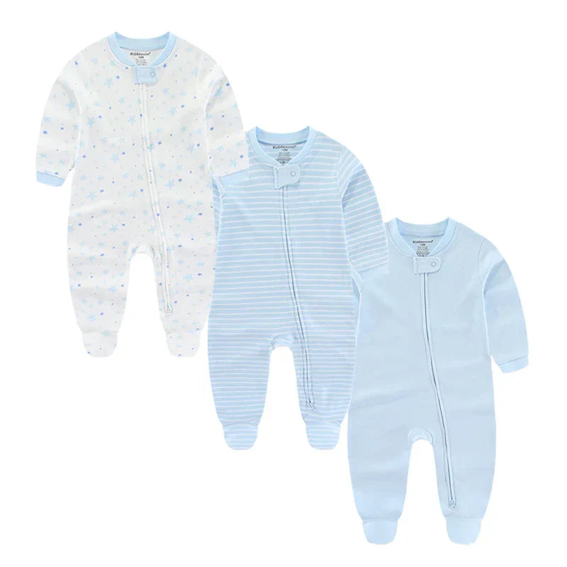 Kit 3 Macacões Bebê Menino com Zíper Manga Longa em Algodão