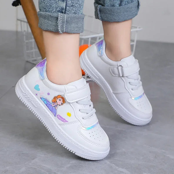 Tênis Infantil Menina com Velcro e Cadarço Estampa Princesa Cano Baixo