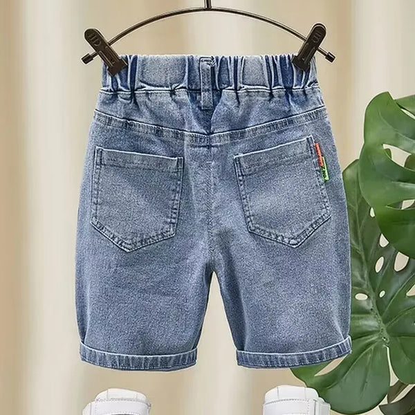 Bermuda Jeans Infantil com Cós Elástico e Patches Estilo Street