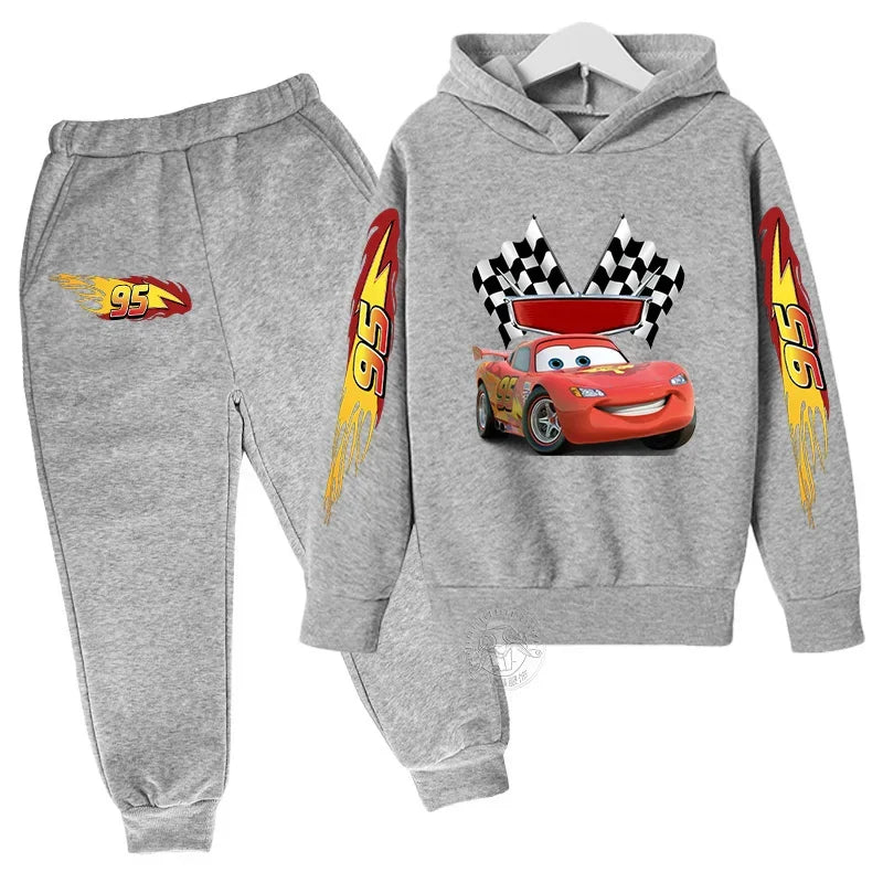 Conjunto Moletom Infantil 2 Peças Blusa com Capuz Estampa Carro de Corrida e Calça Jogger