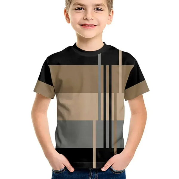 Camiseta Infantil Manga Curta com Faixa Listrada no Peito e Mangas