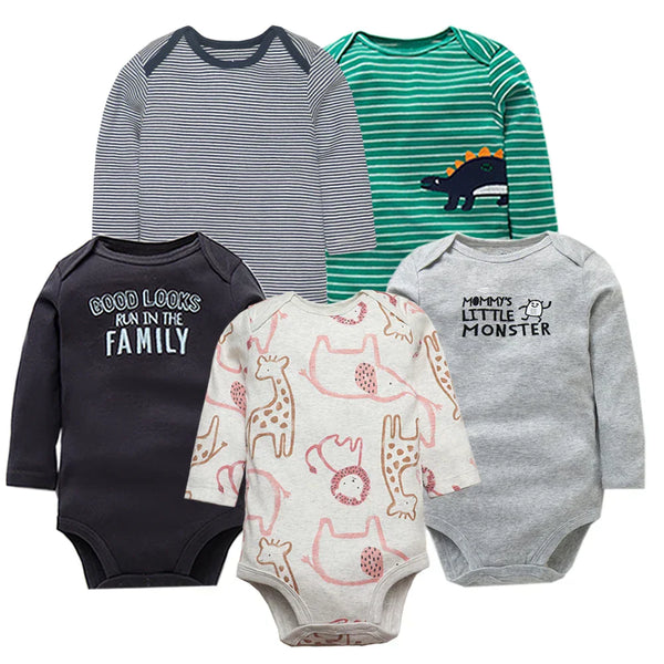 Kit Bodies Bebê Manga Longa Para Enxoval 5 Peças