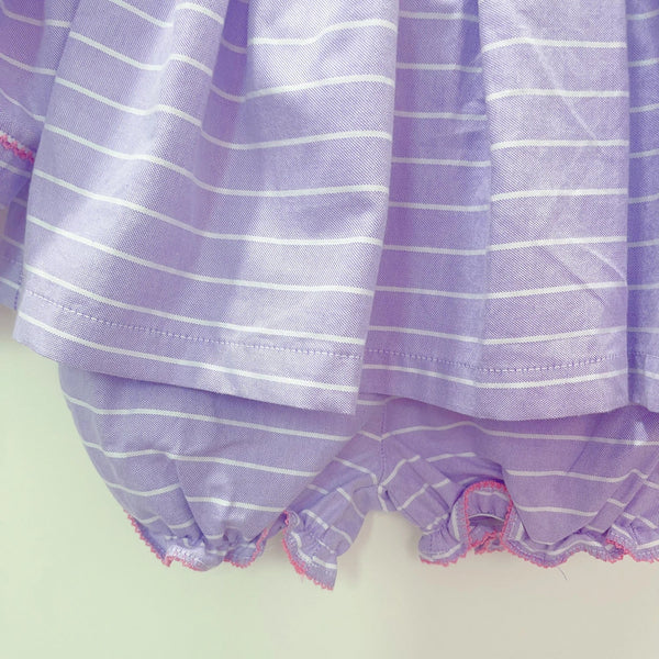 Conjunto Bebê Menina 2 Peças Blusa Listrada Lilás com Bordado Floral E Bloomer com Babado