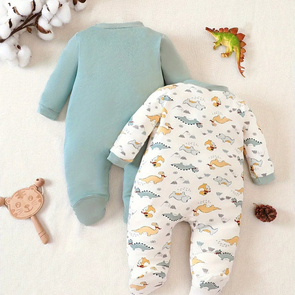 Kit 2 Macacões Bebê Menino – Manga Longa, Pé Fechado em Algodão