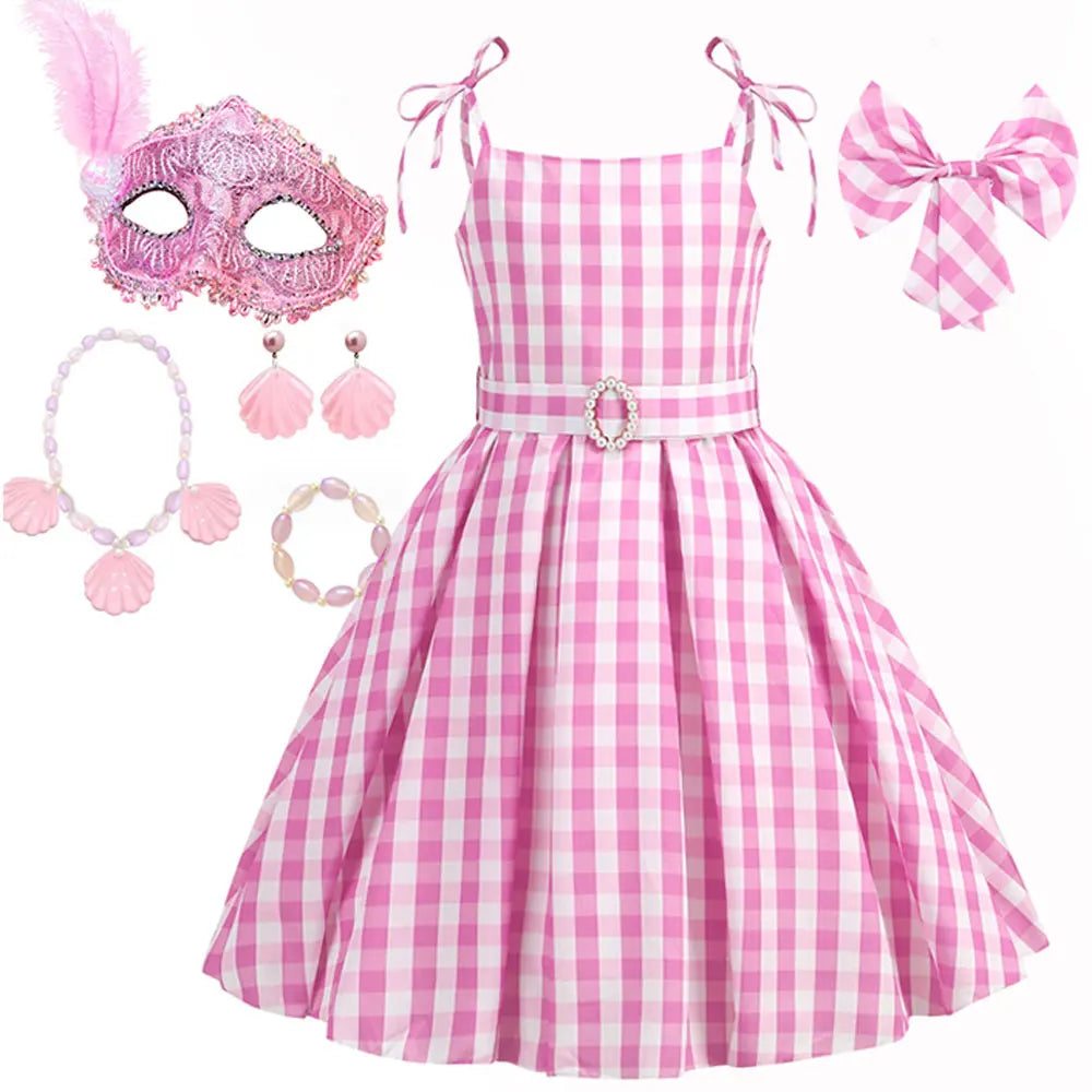 Vestido Infantil Menina Xadrez Vichy Alças com Laço Saia Rodada