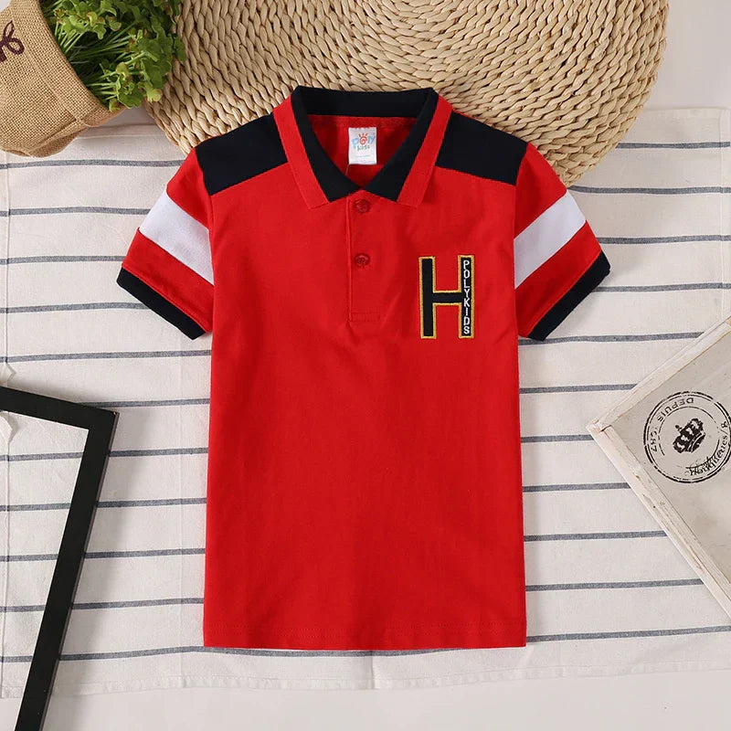 Camisa Polo Infantil Manga Curta Lisa com Gola Listrada e Botões