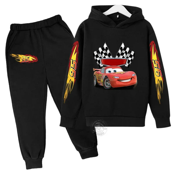 Conjunto Moletom Infantil 2 Peças Blusa com Capuz Estampa Carro de Corrida e Calça Jogger