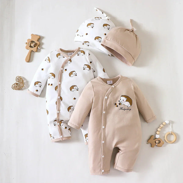 Conjunto 2 Macacões Bebê Menina com Touca Hedgehog