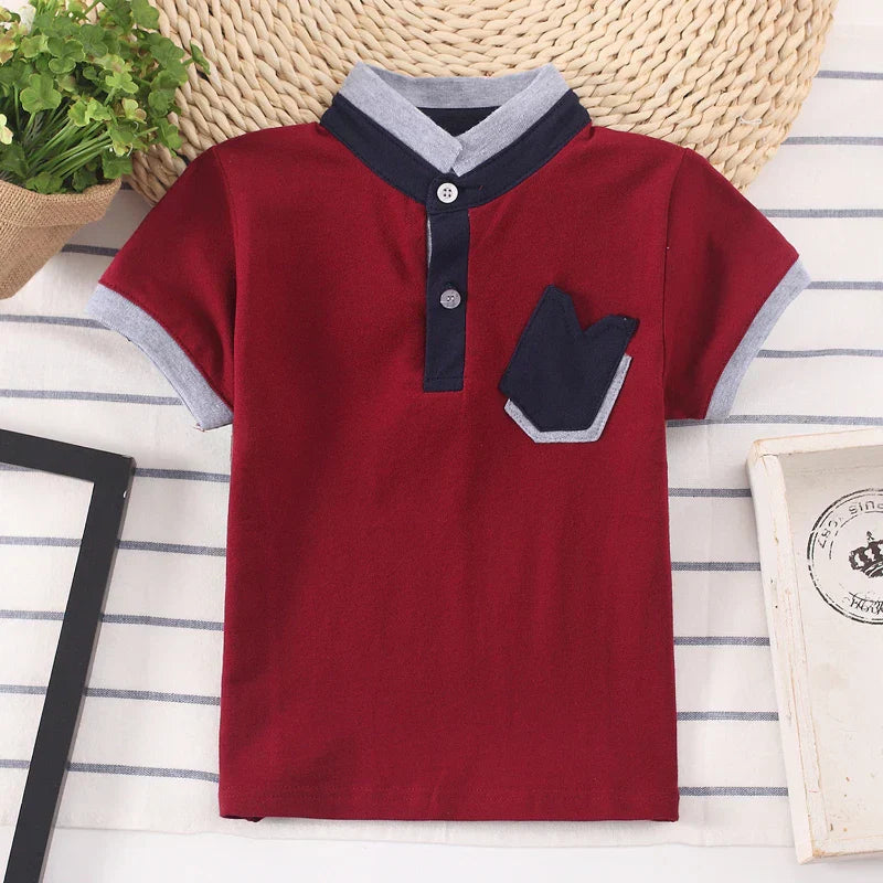 Camisa Polo Infantil Manga Curta Lisa com Gola Listrada e Botões