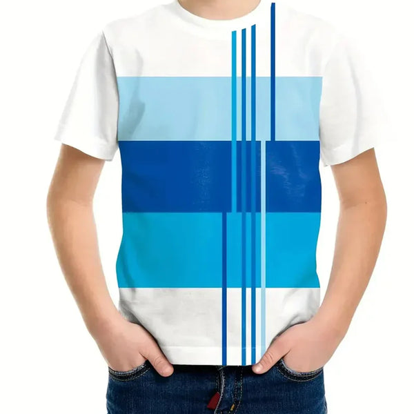 Camiseta Infantil Manga Curta com Faixa Listrada no Peito e Mangas