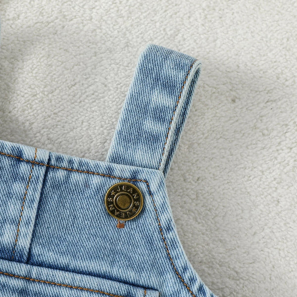 Macacão Bebê  Menino Jardineira Jeans c/ Body Manga Longa