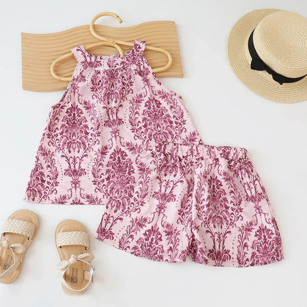 Conjunto Bebê Menina 2 Peças Bata Estampada Arabesco e Short