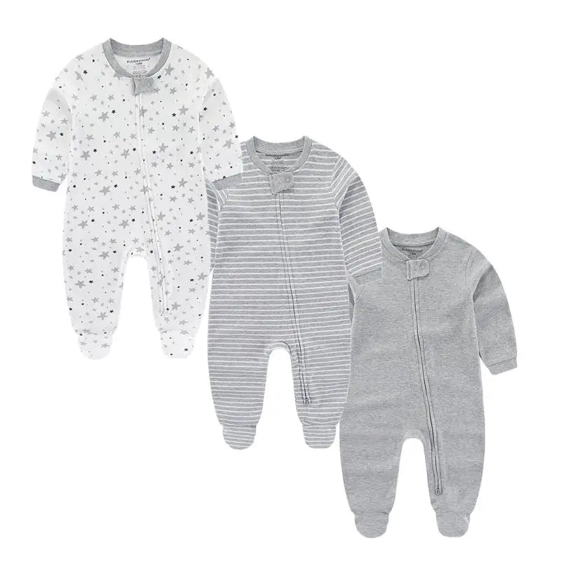 Kit 3 Macacões Bebê Menino com Zíper Manga Longa em Algodão
