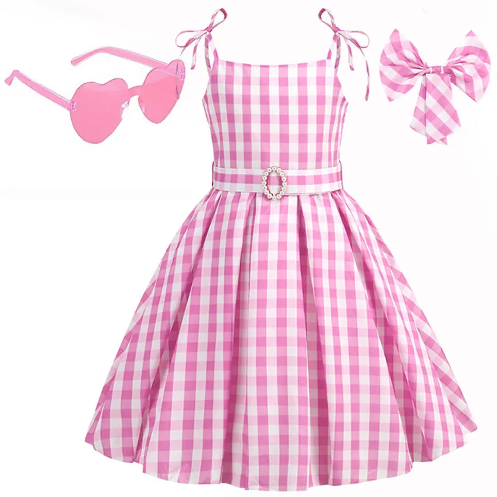 Vestido Infantil Menina Xadrez Vichy Alças com Laço Saia Rodada