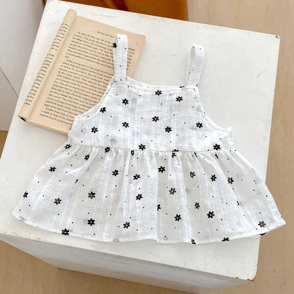 Conjunto Bebê Menina 2 Peças Blusa Branca Estampada Florzinhas E Short Bloomer Preto