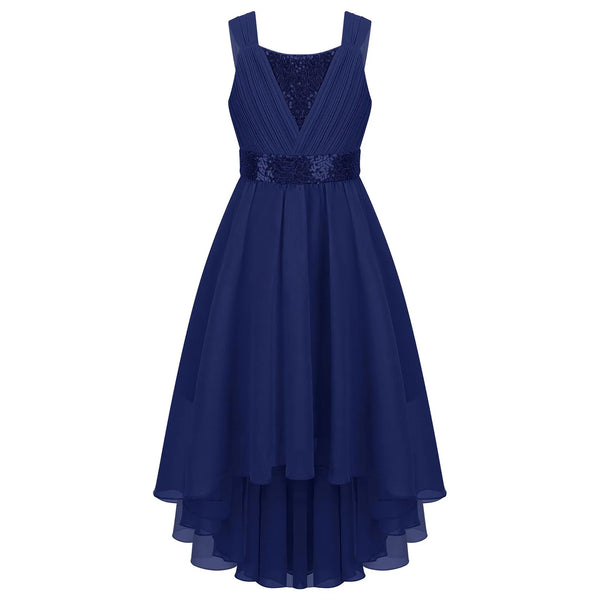 Vestido Infantil Menina Decote V Alças Largas Saia Mullet com Detalhe de Paetês