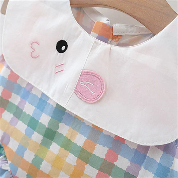 Vestido Bebê Sem Manga com Gola Boneca e Estampa Xadrez