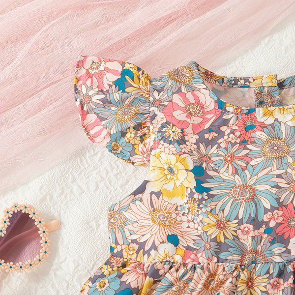 Vestido Bebê Menina Floral com Bloomer Tapa Fralda