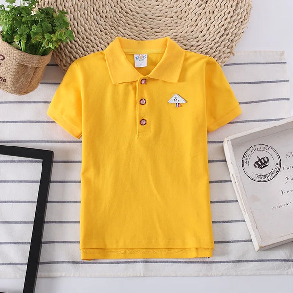 Camisa Polo Infantil Manga Curta Lisa com Gola Listrada e Botões