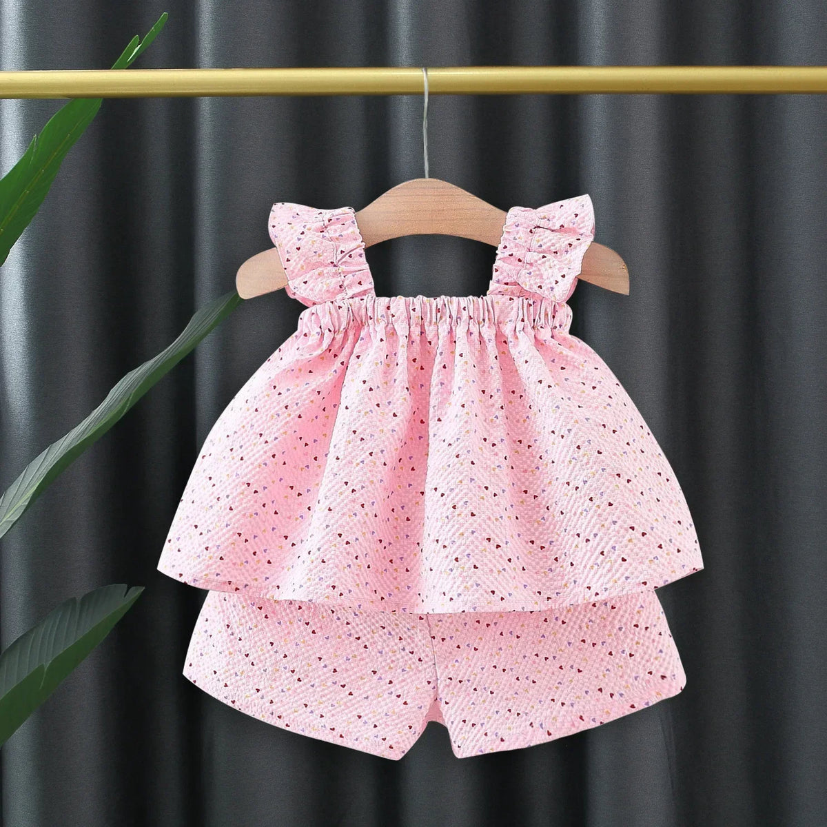 Conjunto Bebê Menina 2 Peças Blusa com Babado e Laço E Short  Estampa Salpicada