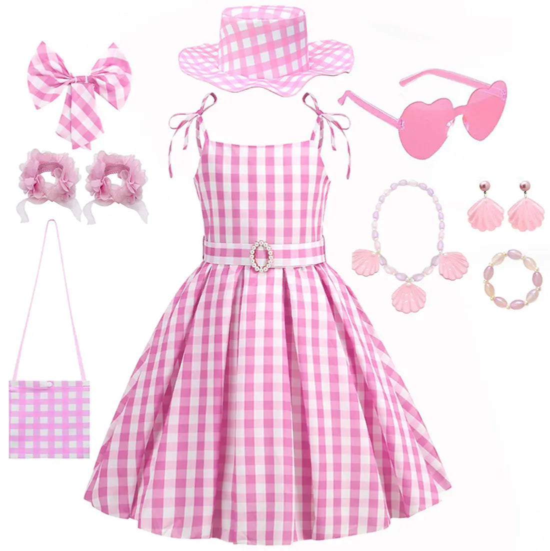 Vestido Infantil Menina Xadrez Vichy Alças com Laço Saia Rodada