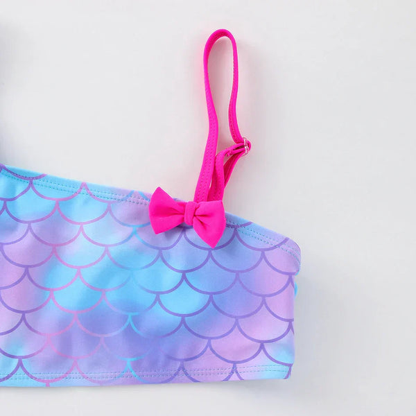 Biquíni Infantil 2 Peças Estampa Sereia Escamas com Babado Pink