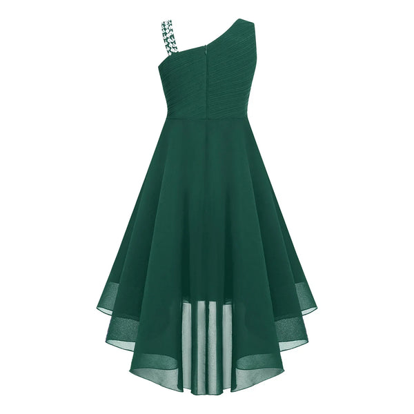 Vestido Infantil Menina Festa Um Ombro Só Barra Mullet Assimétrica