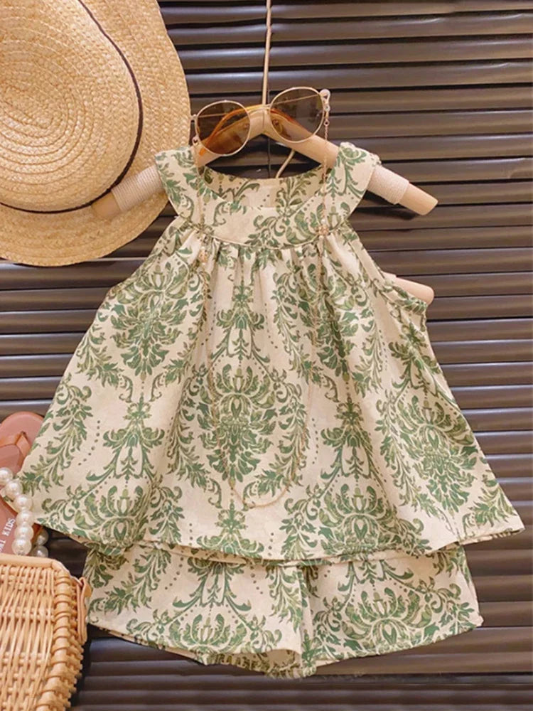 Conjunto Bebê Menina 2 Peças Bata Estampada Arabesco e Short