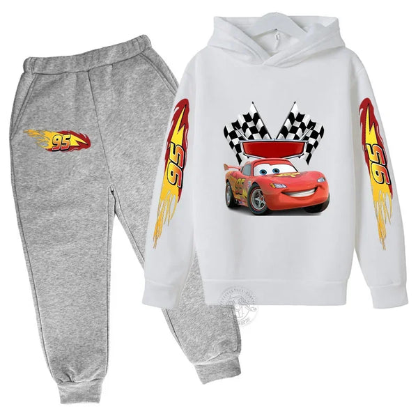 Conjunto Moletom Infantil 2 Peças Blusa com Capuz Estampa Carro de Corrida e Calça Jogger