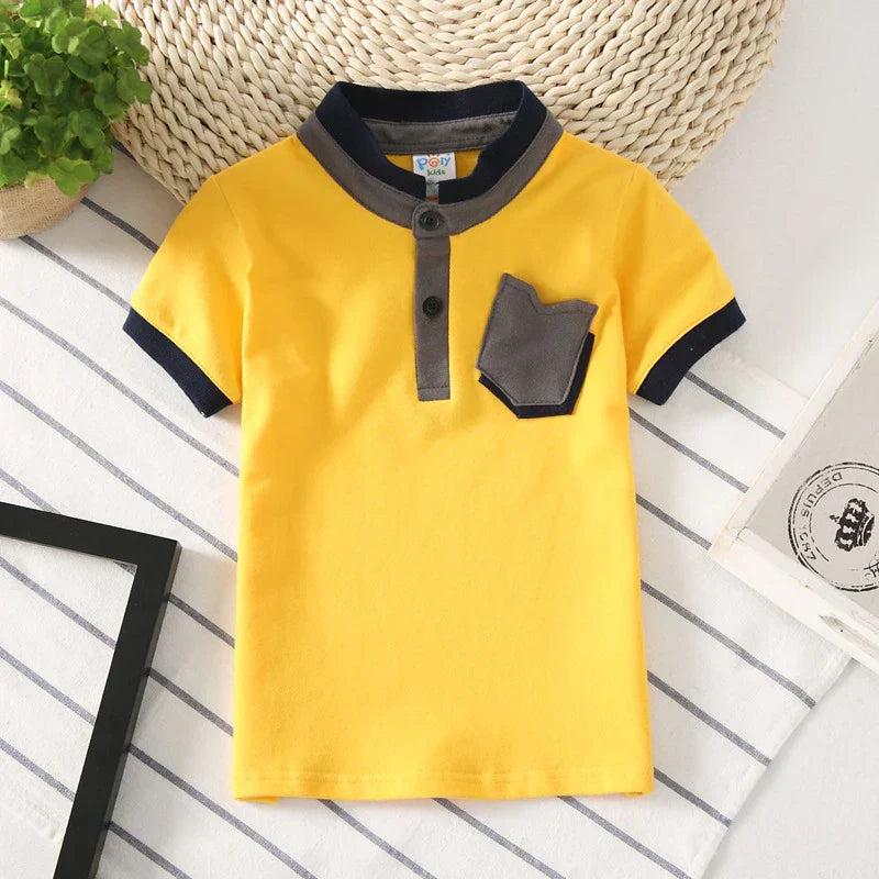 Camisa Polo Infantil Manga Curta Lisa com Gola Listrada e Botões