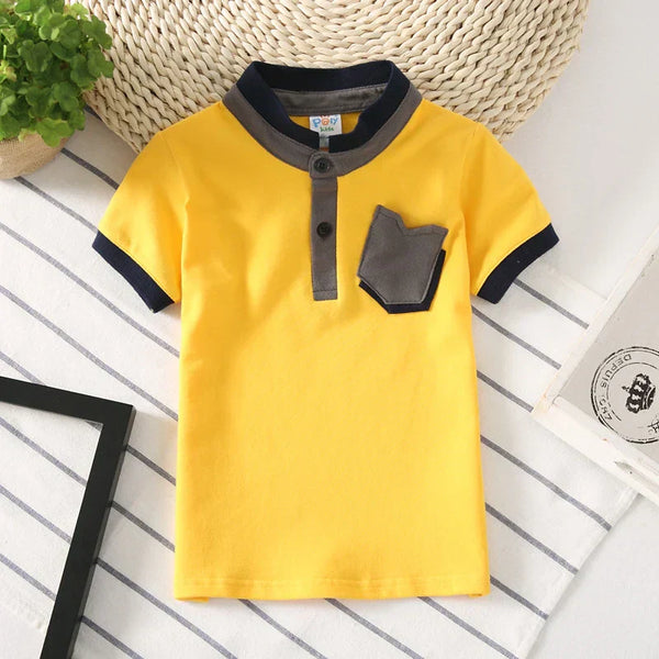 Camisa Polo Infantil Manga Curta Lisa com Gola Listrada e Botões