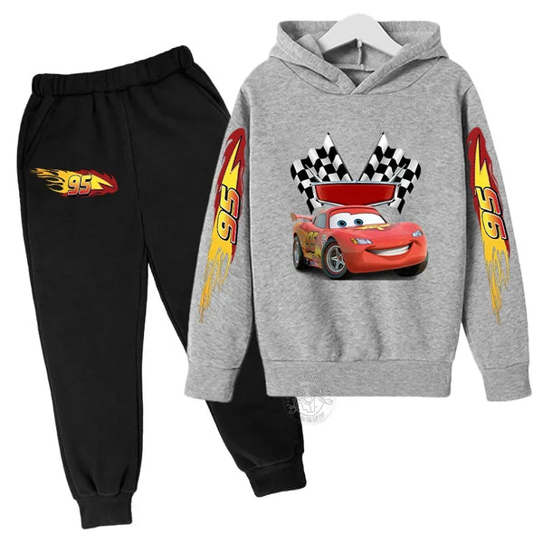 Conjunto Moletom Infantil 2 Peças Blusa com Capuz Estampa Carro de Corrida e Calça Jogger
