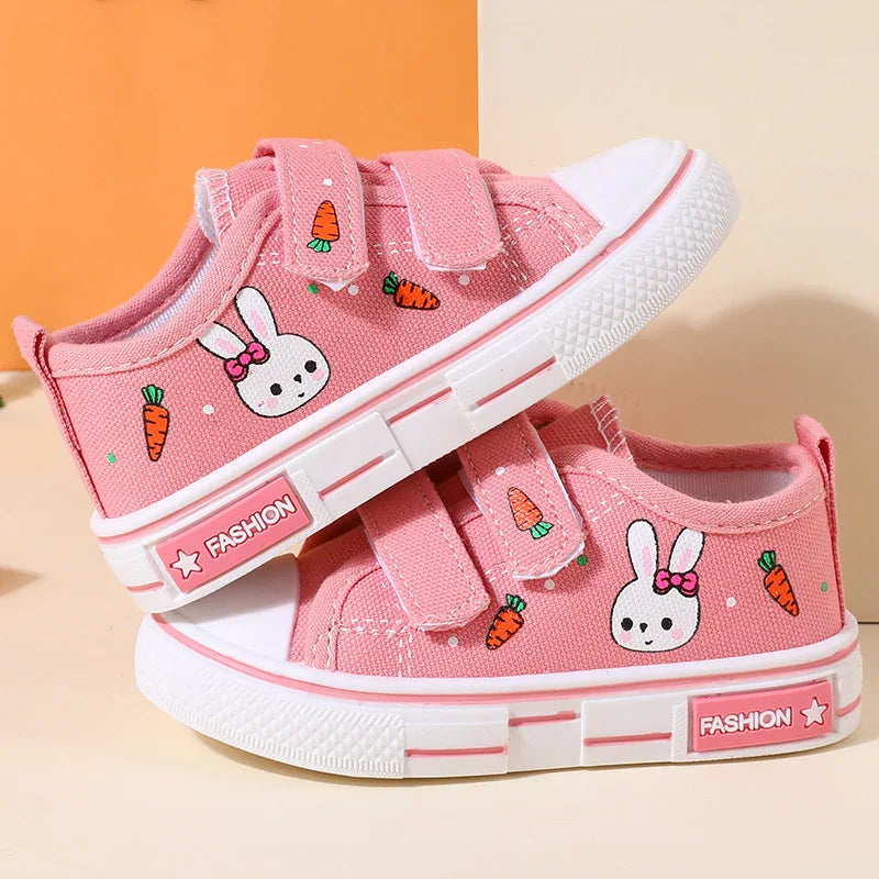 Tênis Infantil Menina com Velcro Duplo e Estampa Coelhinho
