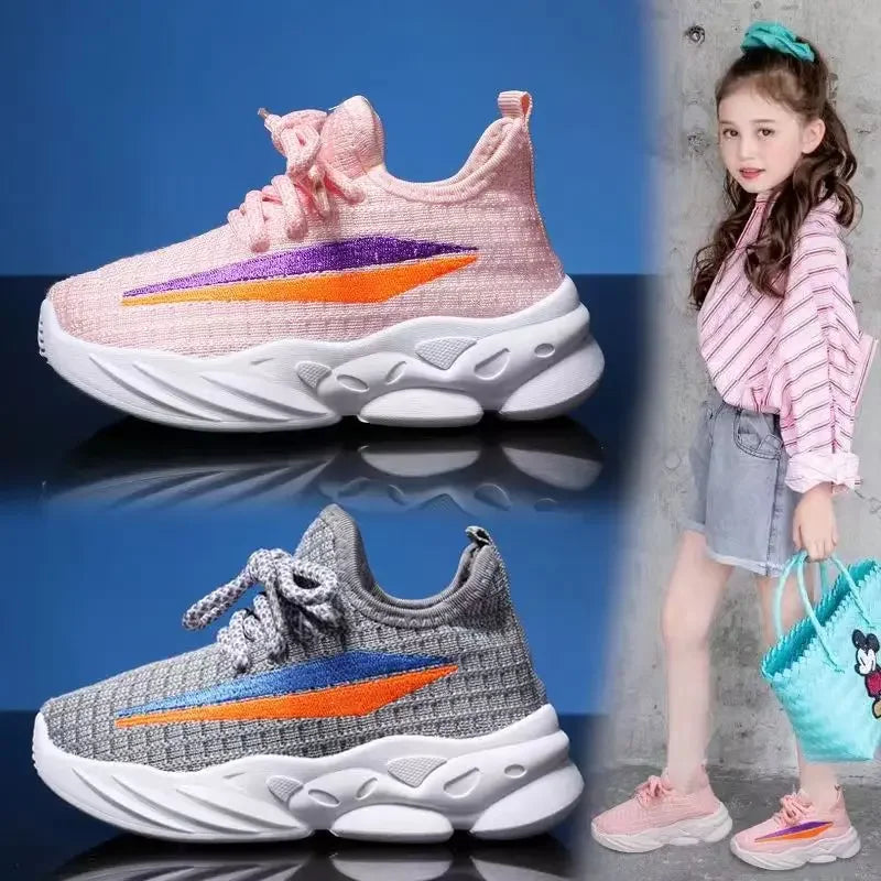 Tênis Infantil Menina em Malha com Cadarço Solado Robusto Estilo Chunky