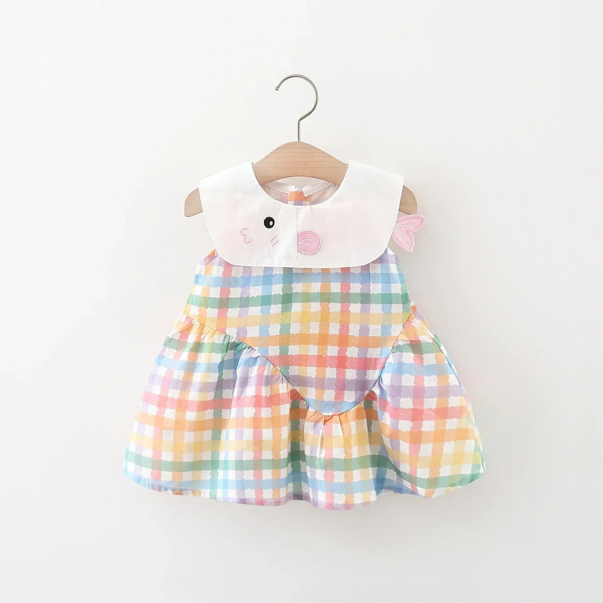 Vestido Bebê Sem Manga com Gola Boneca e Estampa Xadrez