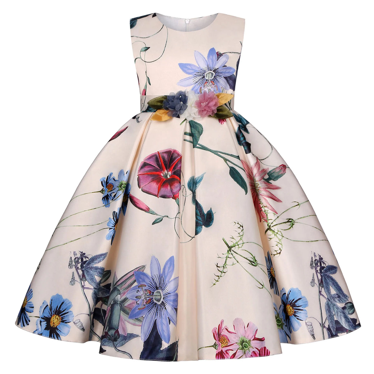 Vestido Infantil Menina Rodado Estampa Floral Sem Manga para Festa