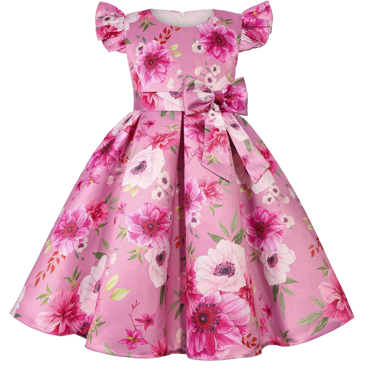 Vestido Infantil Menina de Festa Estampa Floral com Laço na Cintura e Saia Rodada